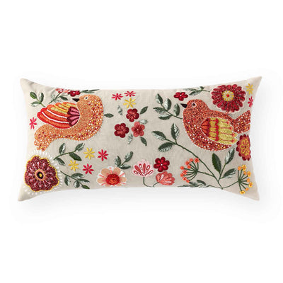 The Mockingbird  Embroidered Cotton Lumber Cushion Cover