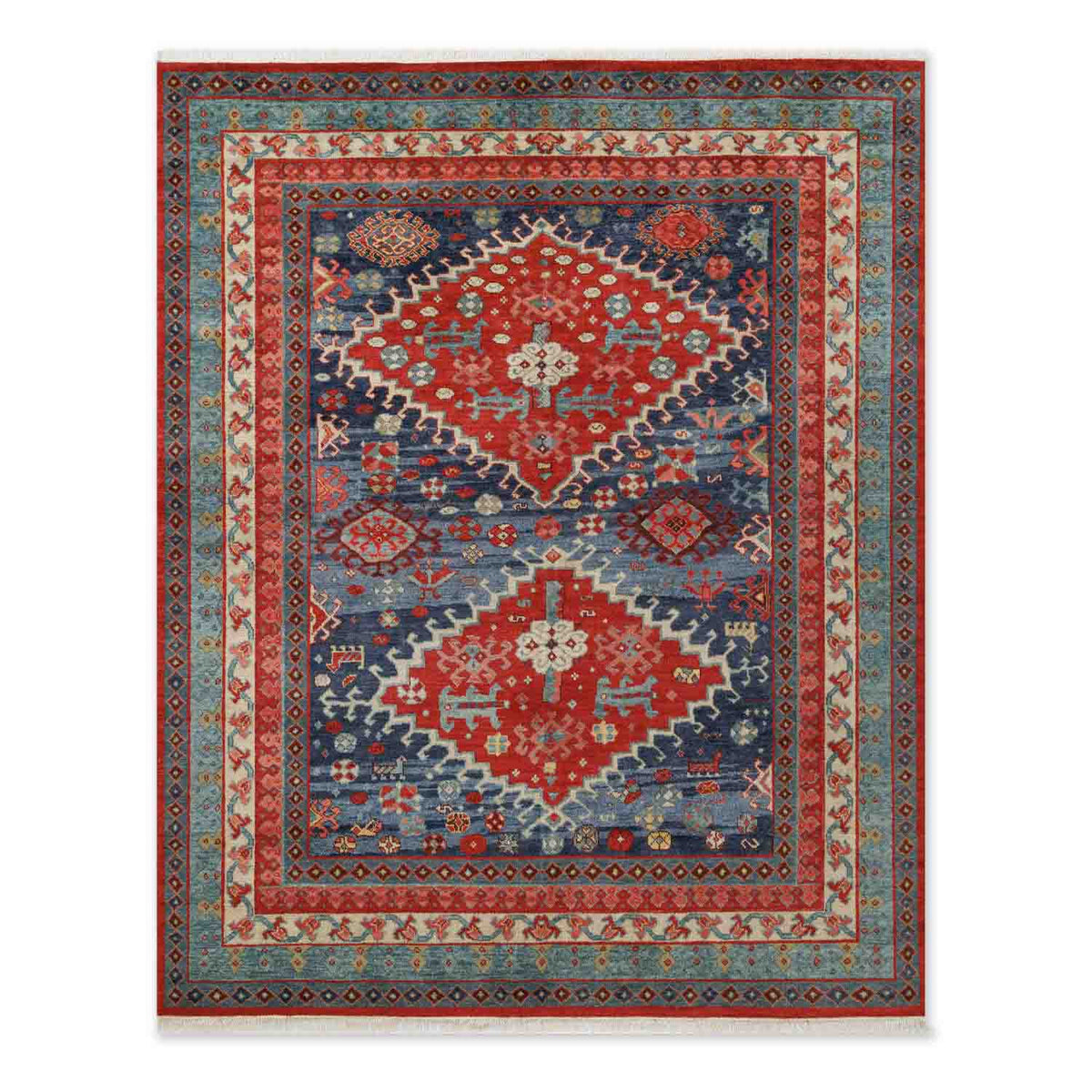 Twin Medallion Field Hand Knotted Wool Rug
