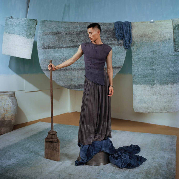 Ashen Hand Knotted Woollen And Silk Rug