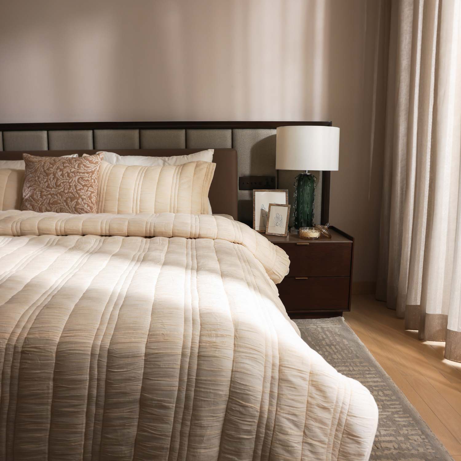 Voile Hand-Ruched Pleated Cotton Bed Cover Set