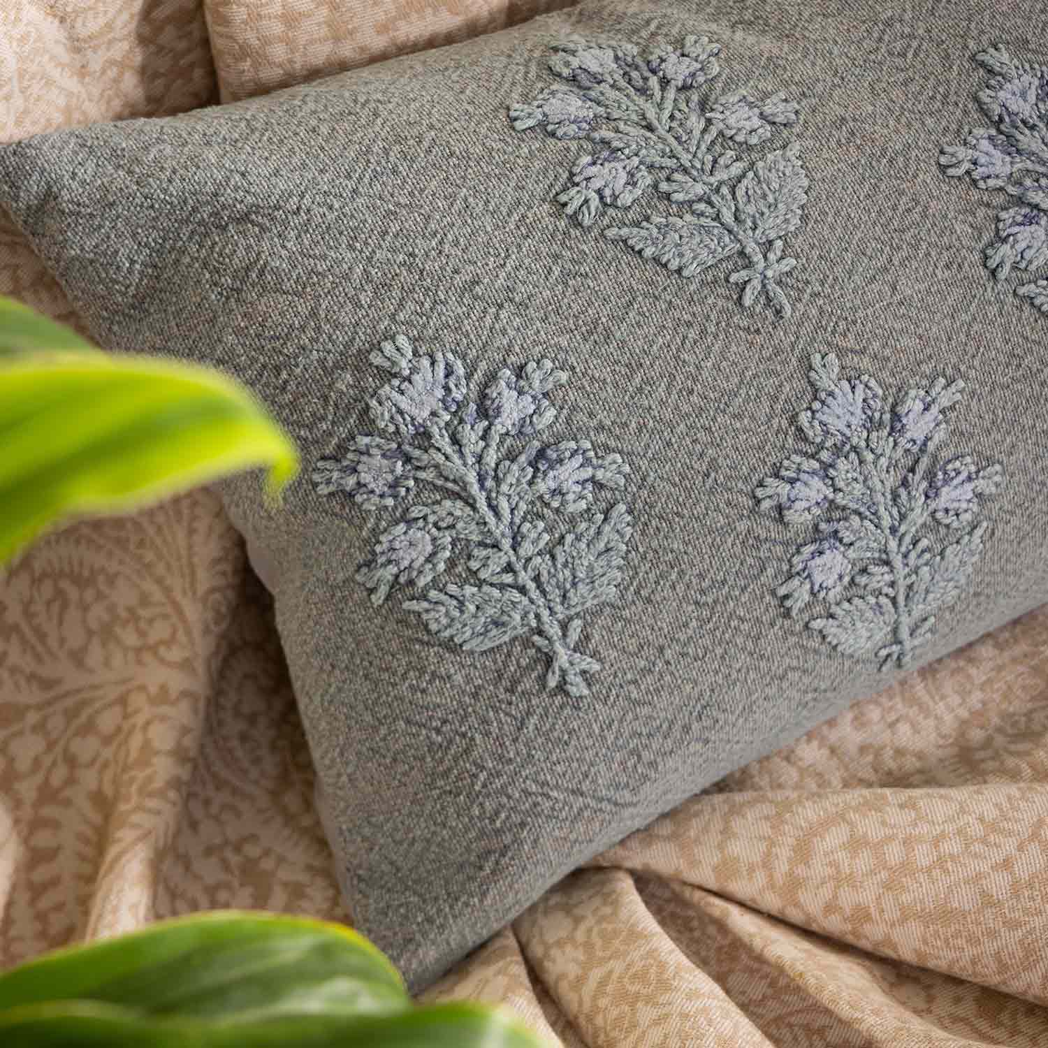 Cotton Embroidered Sapling Cushion Cover