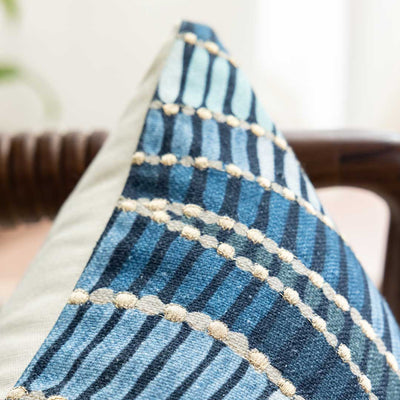 Cobalt Echoes Digital Printed Cotton Cushion Cover