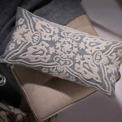 Eliza Chikan Embroidered Cotton Lumbar Cushion Cover