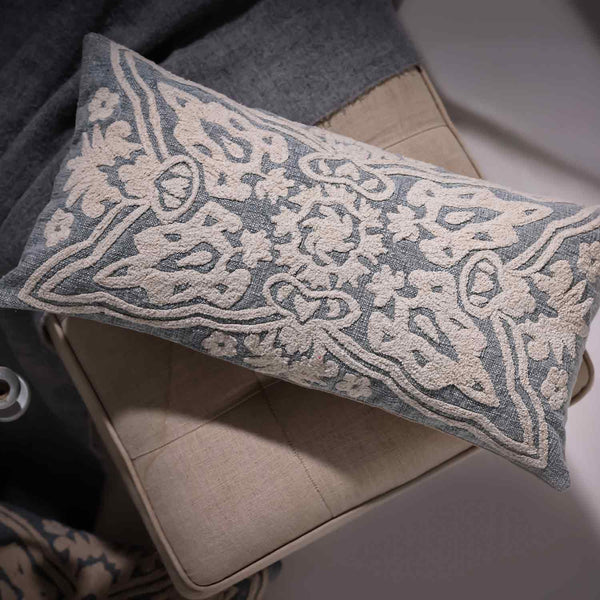 Eliza Chikan Embroidered Cotton Lumbar Cushion Cover