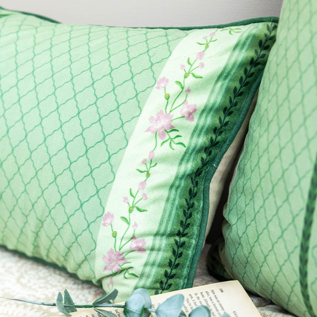 Indigo Mist Digital Printed Cotton Lumber Cushion Cover