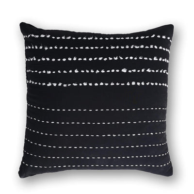 Black Twinkle Kantha Rag Stitch Cushion Cover By Abraham and Thakore