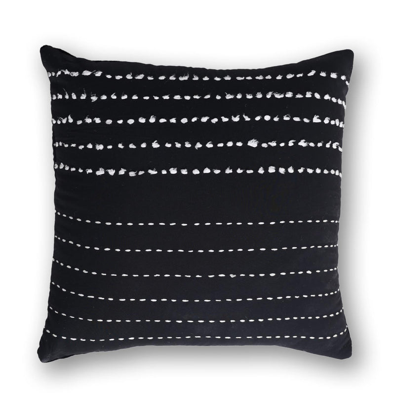 Black Twinkle Kantha Rag Stitch Cushion Cover By Abraham and Thakore
