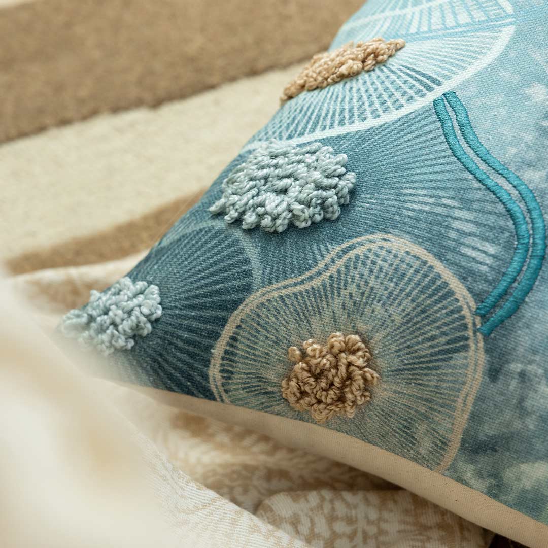 Coral Echoes Digital Printed Cotton Cushion Cover