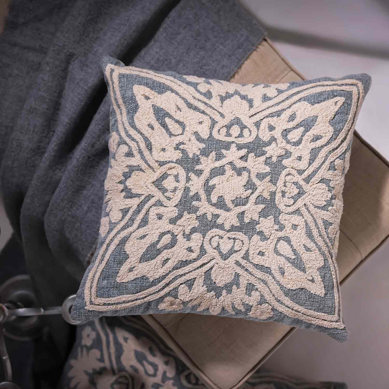 Eliza Chikan Embroidered Cotton Cushion Cover