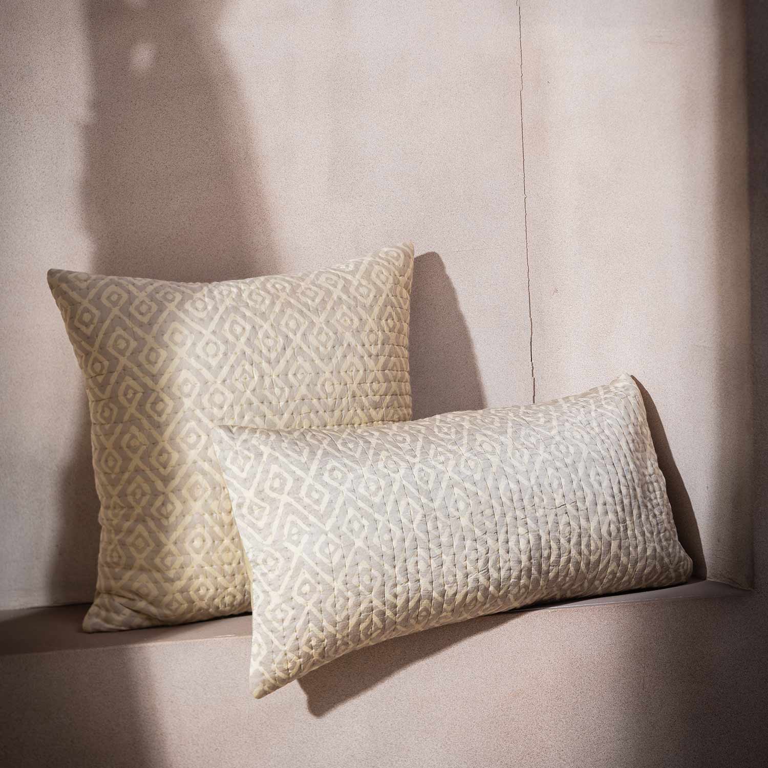 Cotton Dabu Printed And Quilted Zia Cushion Cover