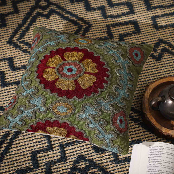 Aquarian Ari Embroidery Handloom Cotton Cushion Cover