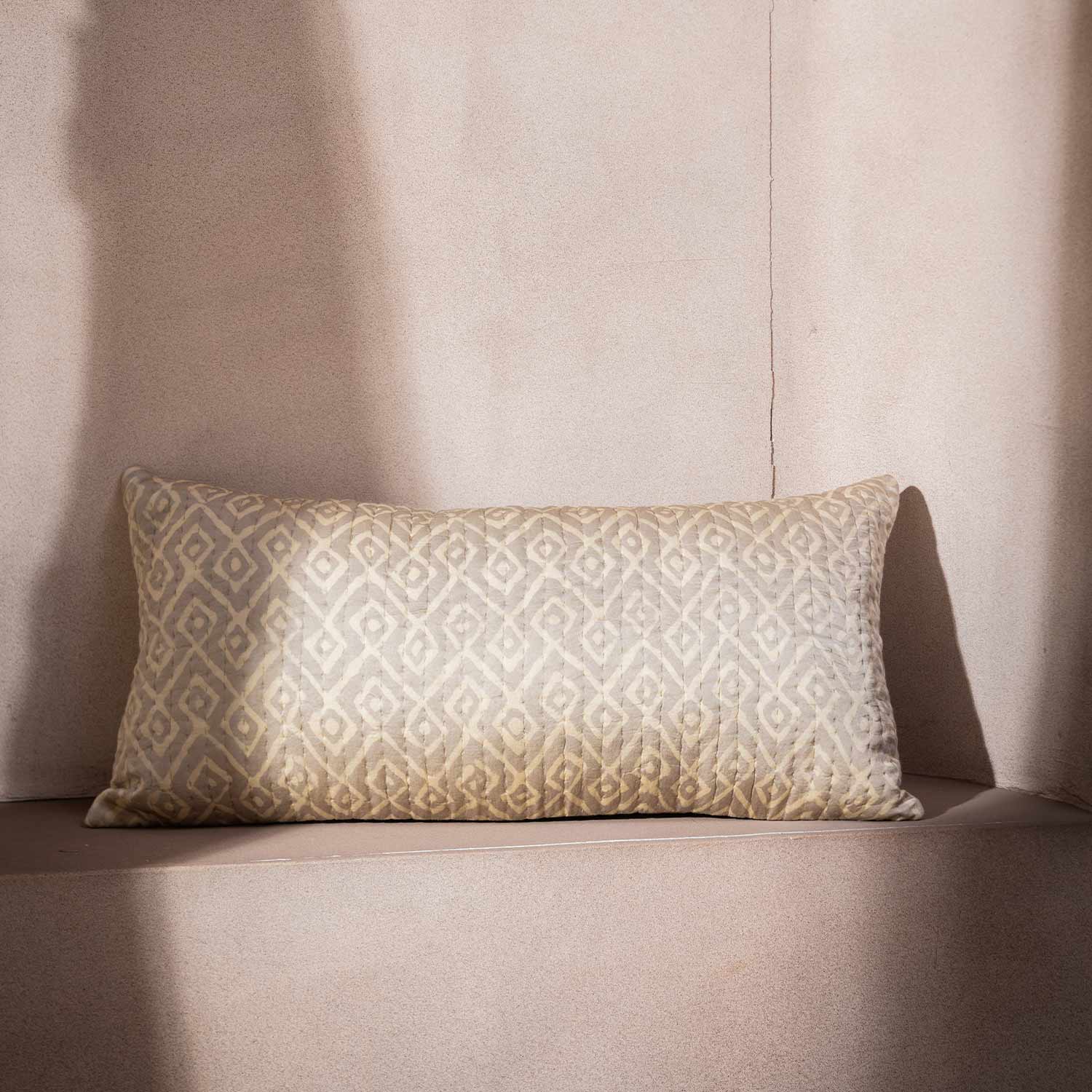 Cotton Dabu printed and quilted Zia Lumbar Cushion Cover