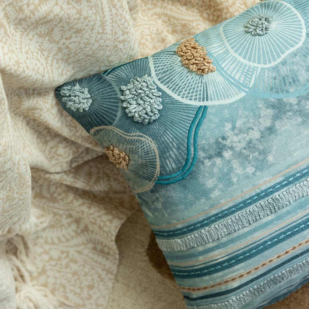 Coral Echoes Digital Printed Cotton Cushion Cover