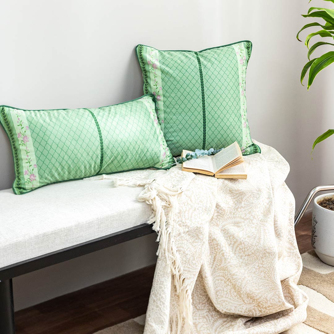 Indigo Mist Digital Printed Cotton Lumber Cushion Cover