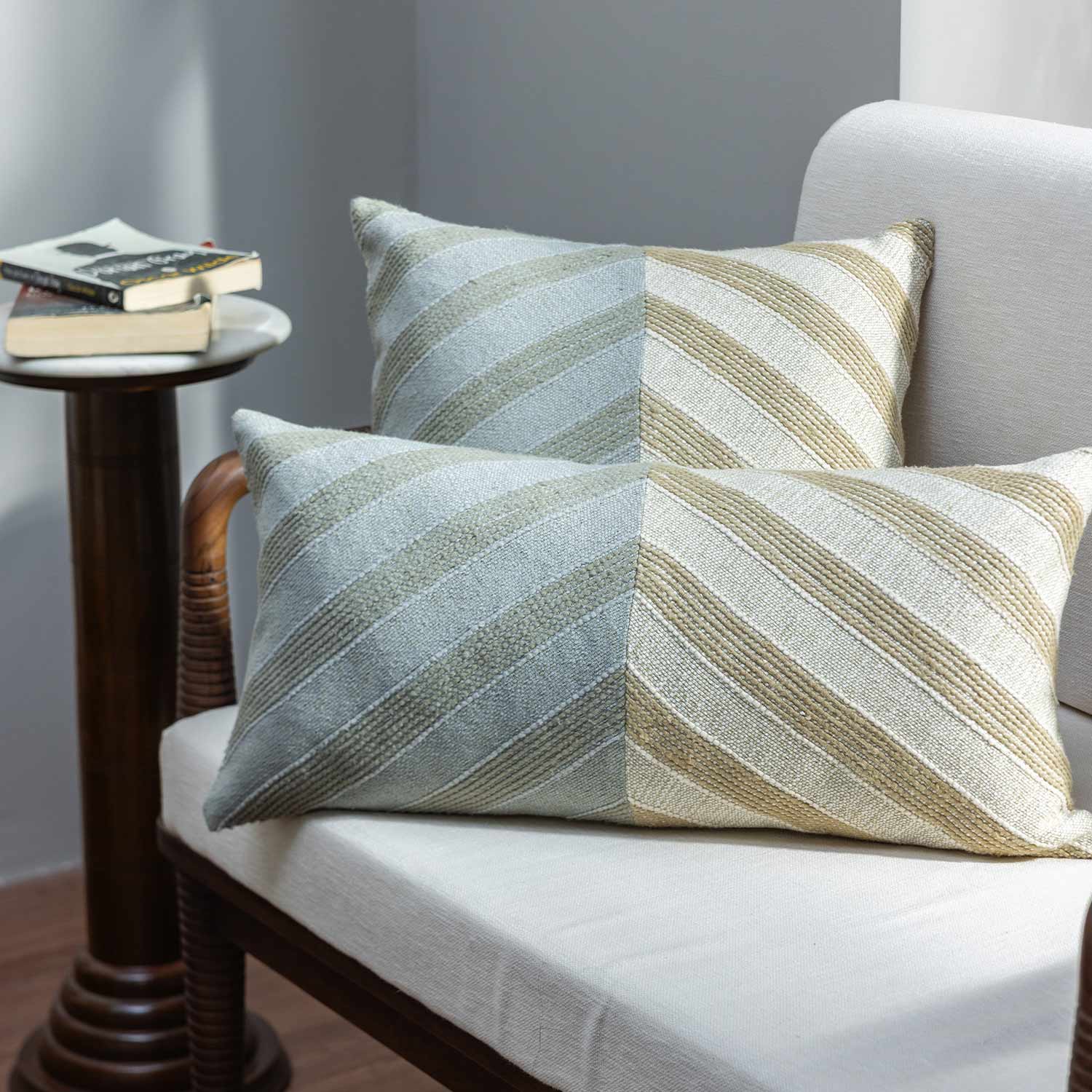 Cotton Handloom Colorblock Fore-ward Lumbar Cushion Cover