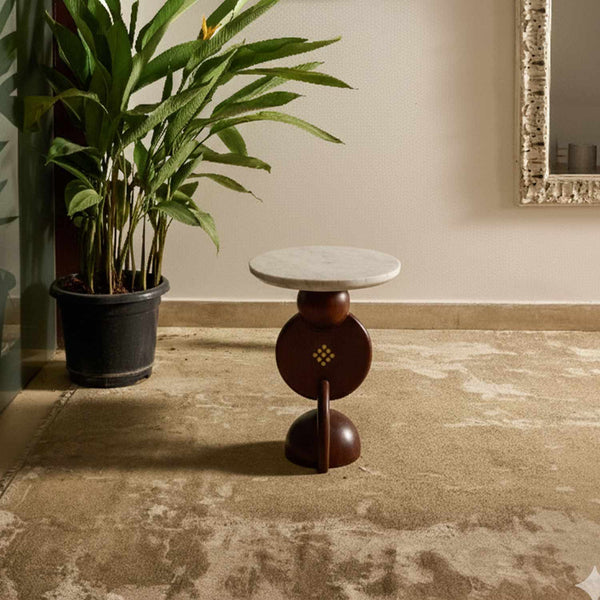 Axis Teak Side Table with Carrara Marble Top