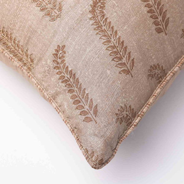 Ashoka Silk block printed and gold embroidery Cushion Cover