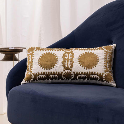 Raha Embroidered Gold Lumbar Cushion Cover