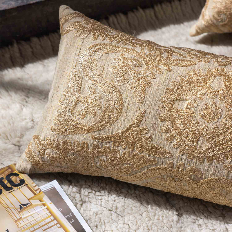 Tant Embroidered Gold Lumbar Cushion Cover