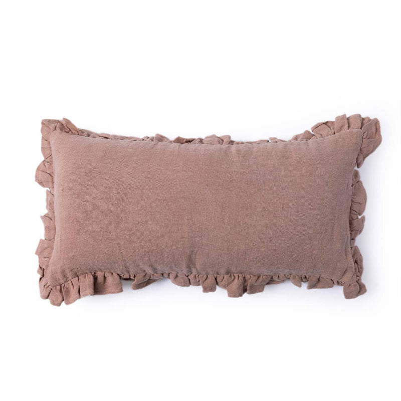 Shalome Linen Solid Lumbar Cushion Cover with Frill Details