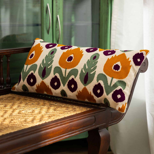 Sunflower Embroidered Lumbar Cushion Cover