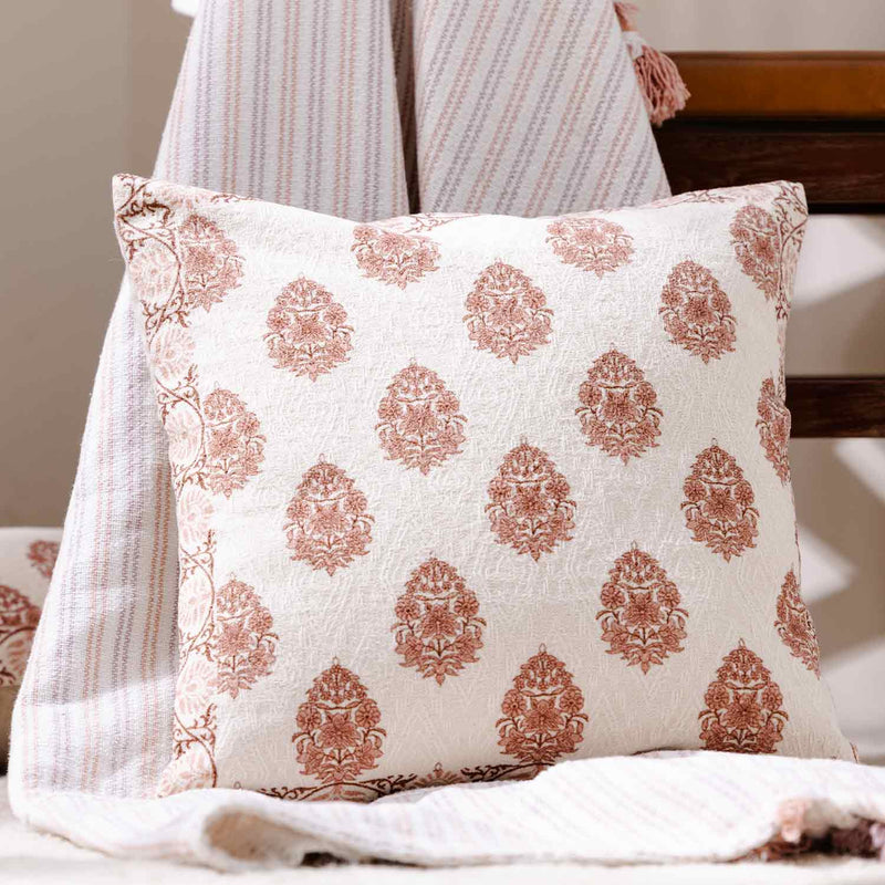 Butah Block printed Chennille Cotton Cushion Cover