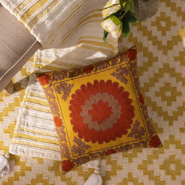 Vani Embroidered Cotton Linen Cushion Cover