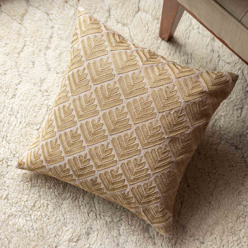 Kesar Embroidered Gold Cushion Cover