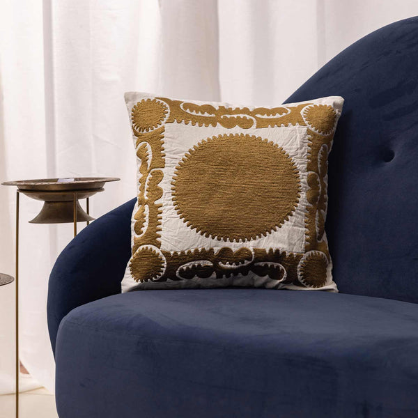 Raha Embroidered Gold Cushion Cover