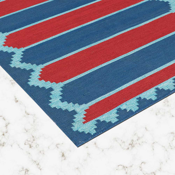 Cobaltous Hand Woven Polyester Dhurrie