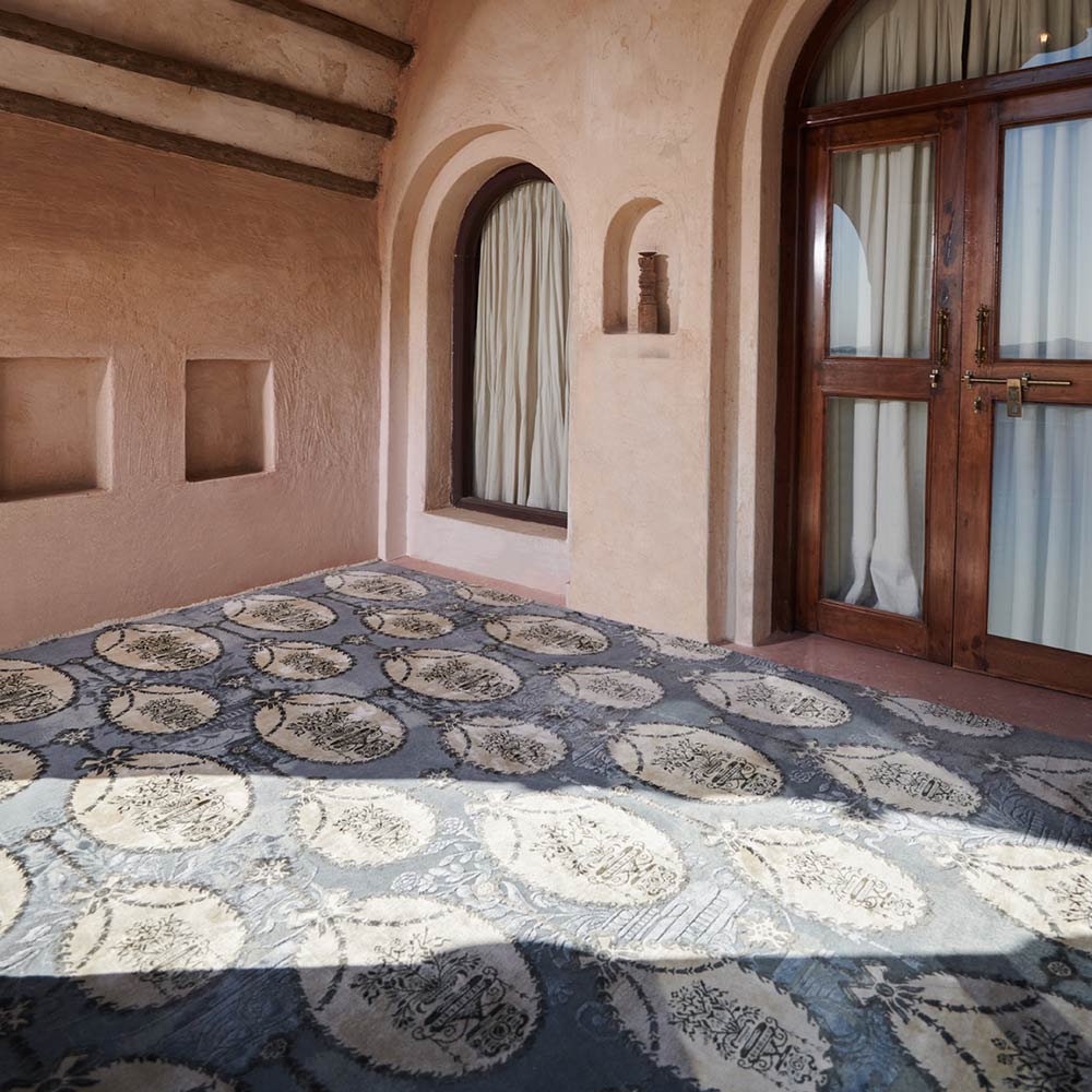 Vintage Aqua Hand Knotted Woollen and Viscose Rug By Anita Dalmia