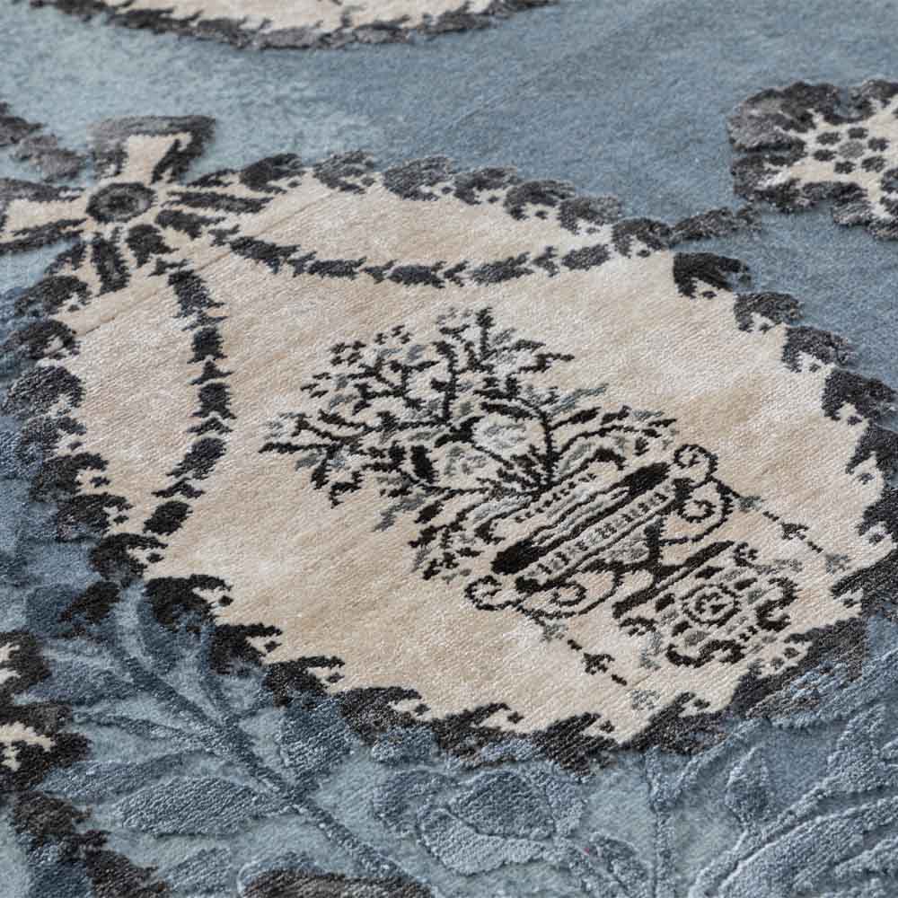 Vintage Aqua Hand Knotted Woollen and Viscose Rug By Anita Dalmia