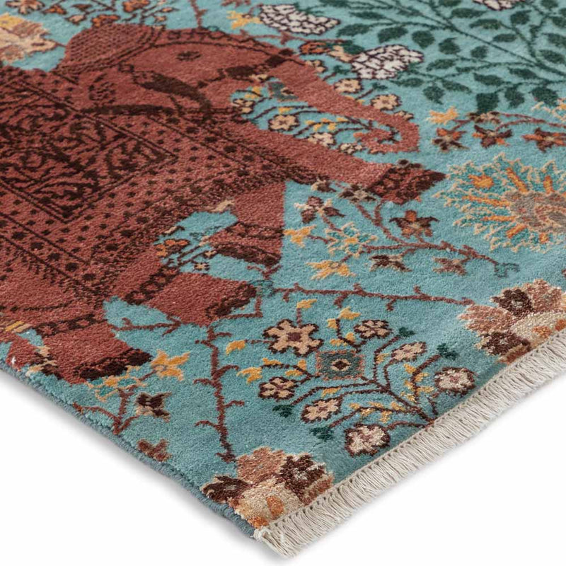 Elephant Flower Knotted Woollen and Viscose Rug By Anita Dalmia