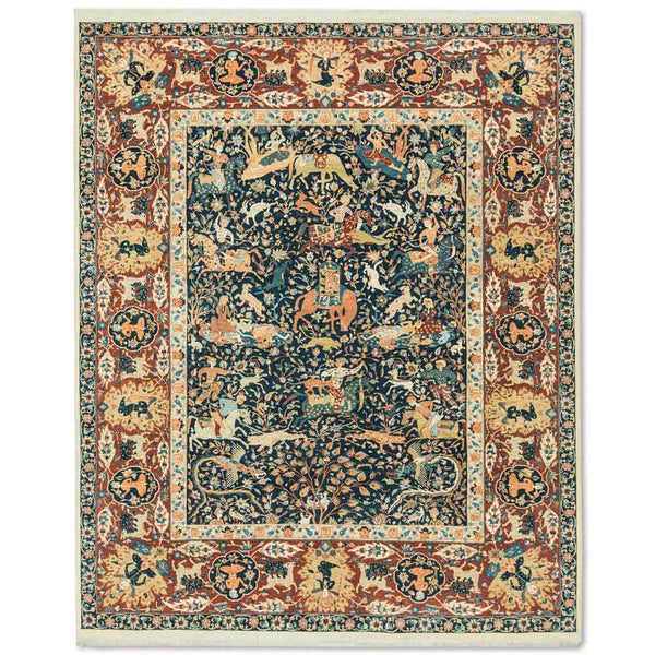 Hunting Tabriz Hand Knotted Woollen Rug