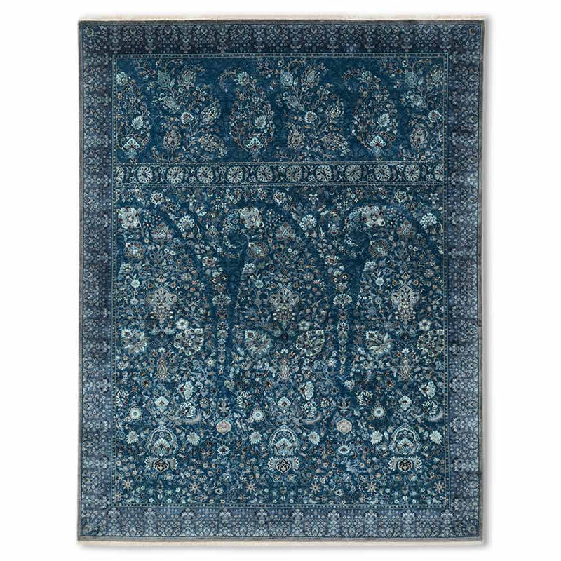 Vasyl Aqua Hand Knotted Silk and Wool Rug By JJ Valaya