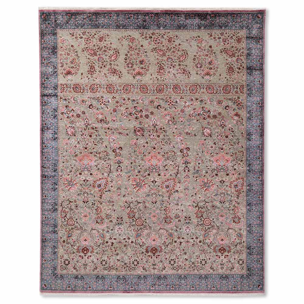 Vasyl Beige Hand Knotted Silk and Woollen Rug By JJ Valaya