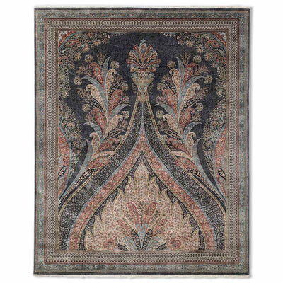 Tabeer Black Hand Knotted Silk and Woollen Rug By JJ Valaya
