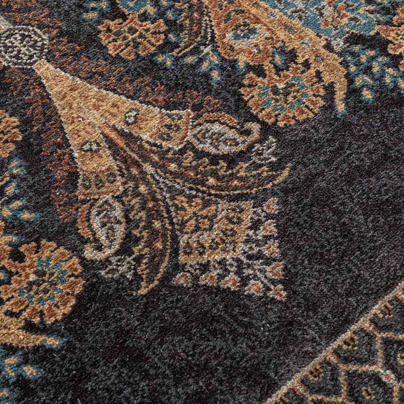 Jamawar Black Hand Knotted Silk and Woollen Rug By JJ Valaya