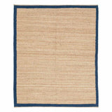 Blue Border Hand Woven  Jute, Hemp and Woollen Dhurrie