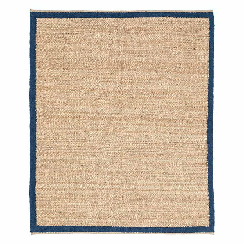 Blue Border Hand Woven  Jute, Hemp and Woollen Dhurrie