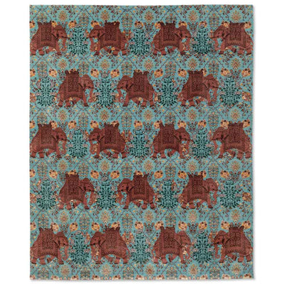 Elephant Flower Knotted Woollen and Viscose Rug By Anita Dalmia