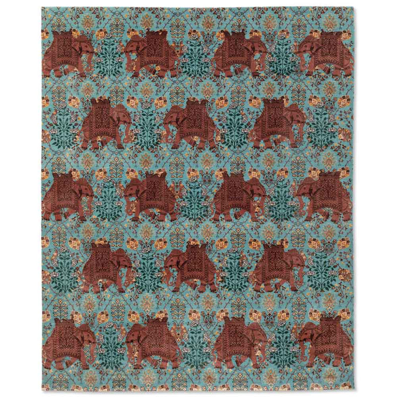 Elephant Flower Knotted Woollen and Viscose Rug By Anita Dalmia