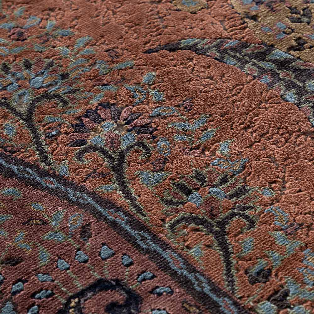 Tabeer Red Hand Knotted Silk and Woollen Rug By JJ Valaya