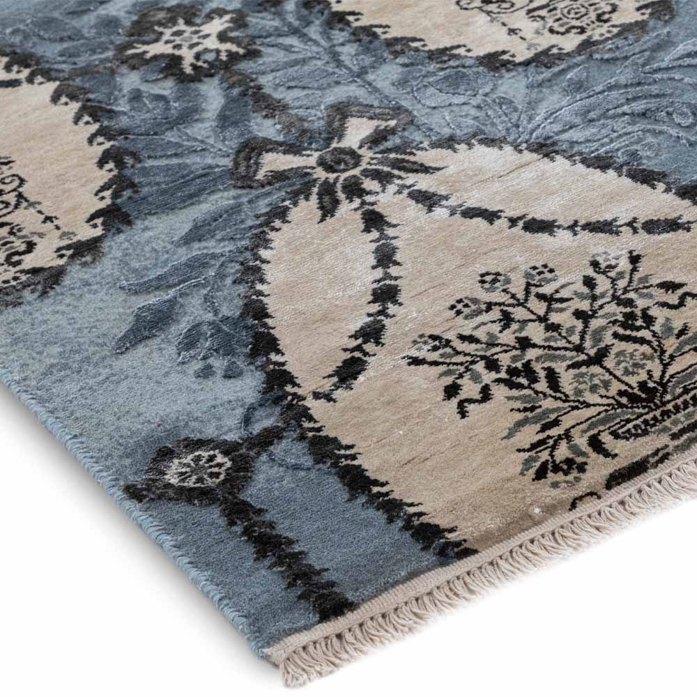 Vintage Aqua Hand Knotted Woollen and Viscose Rug By Anita Dalmia
