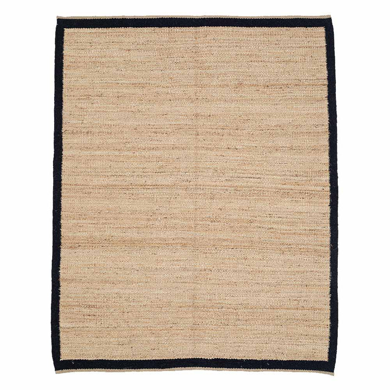 Black Border Hand Woven Jute, Hemp and Woolen Dhurrie