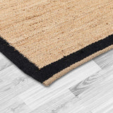 Black Border Hand Woven Jute, Hemp and Woolen Dhurrie