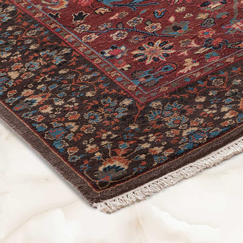 Vasyl Maroon Hand Knotted Silk and Wool Rug By JJ Valaya