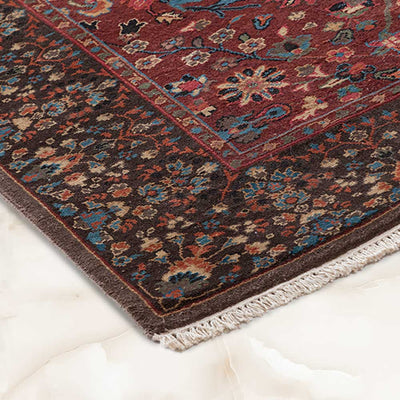 Vasyl Maroon Hand Knotted Silk and Wool Rug By JJ Valaya