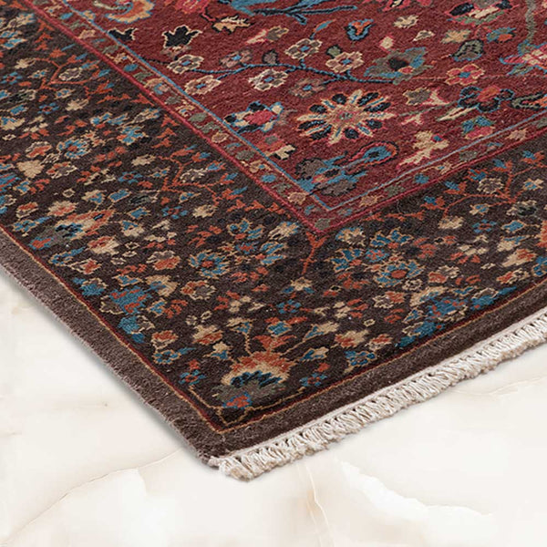 Vasyl Maroon Hand Knotted Silk and Wool Rug By JJ Valaya