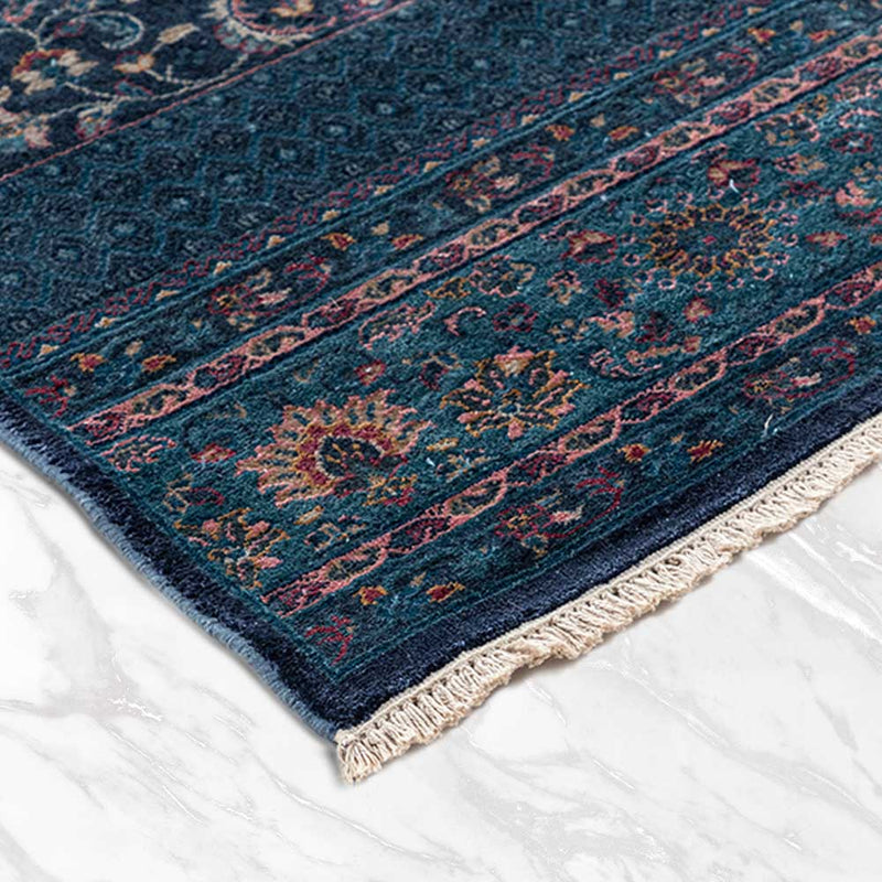 Vasyl Blue Hand Knotted Silk and Woollen Rug By JJ Valaya